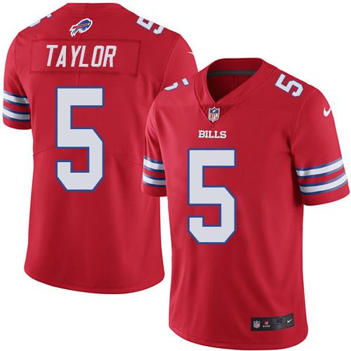 Nike Bills #5 Tyrod Taylor Red Men's Stitched NFL Elite Rush Jersey